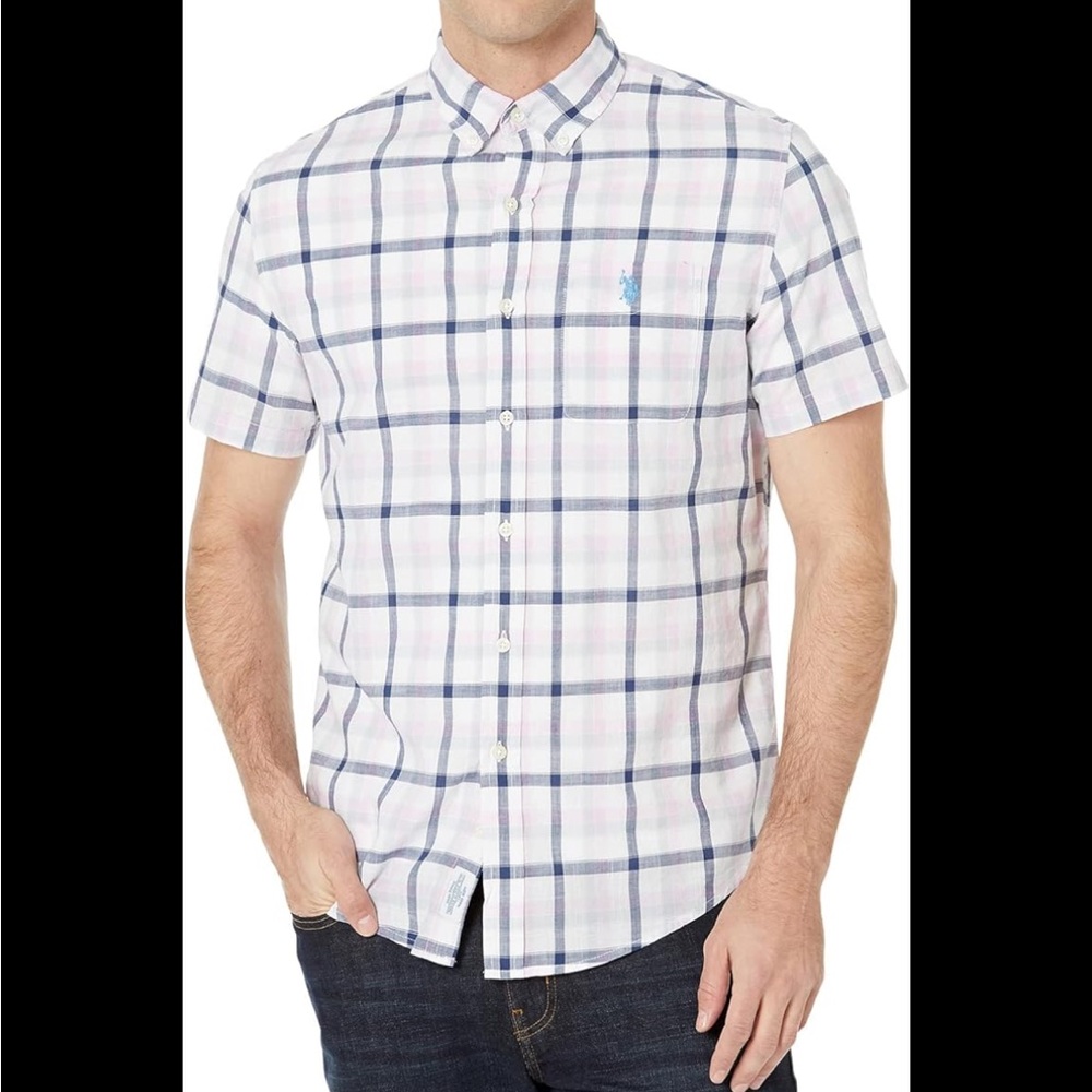 U.S. Polo Assn. Short Sleeve Plaid Poplin Woven Shirt size medium